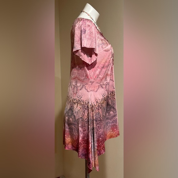 World Unity Asymmetrical Boho Light & Comfortable Blouse W Pinks & Orange SZ M - Picture 12 of 13
